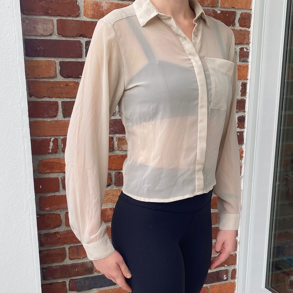 Sheer Cream Button-Up Blouse
